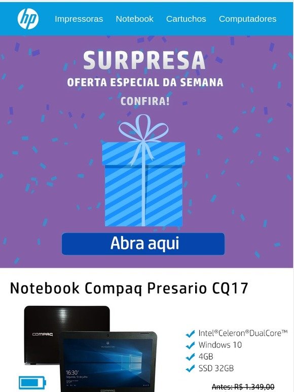 Oferta Surpresa HP e até R$ 1.600 OFF. Aproveite!