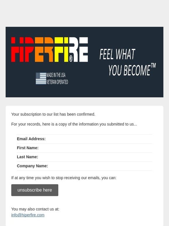HIPERFIRE: Subscription Confirmed