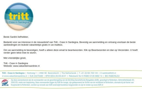 Aanmelding nieuwsbrief Tritt - Case in Sardegna