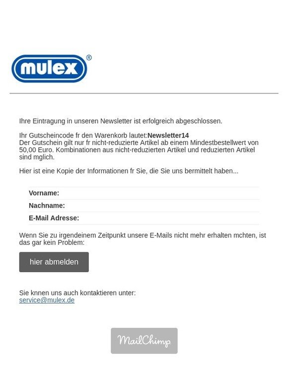 10€ Gutschein für Sie - jetzt einlösen im Mulex Onlineshop!