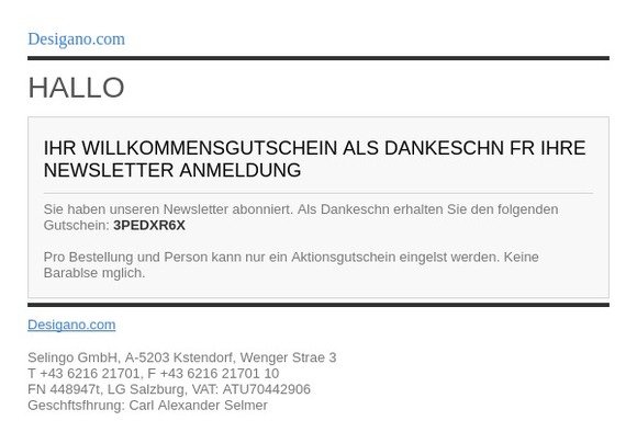 [Desigano.com] Newsletter-Gutschein