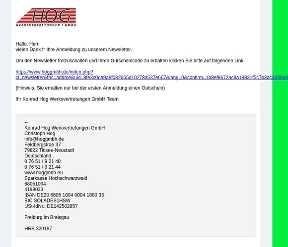 Newsletter Konrad Hog Werksvertretungen GmbH