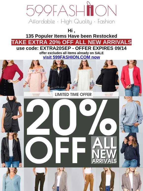 Popular Restocked Items + 20% OFF all New Arrivals!