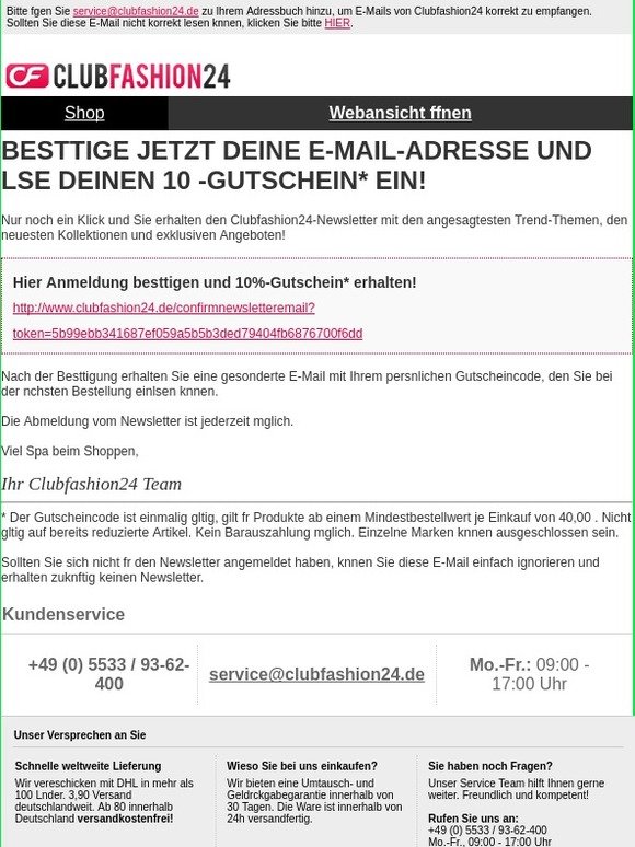 10%-Gutschein: Newsletter Anmeldung bestätigen