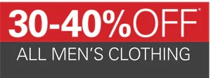 30-40% off all men's clothing
