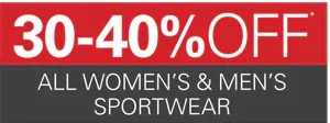 30-40% Off All Women's & Men's Sportwear