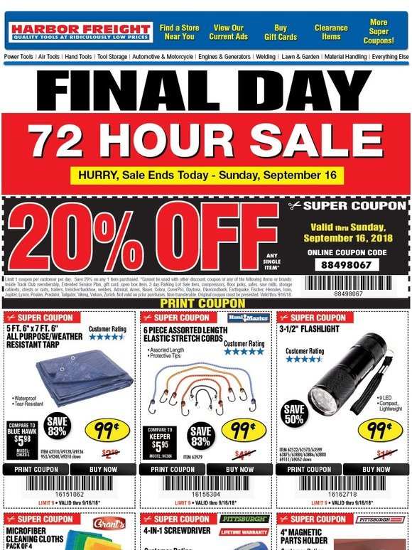 Harbor Freight Tools FINAL HOURS 72 Hour Sale Ends Today Milled