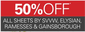 50 % off sheets by svvw elysian ramesses & gainsborough
