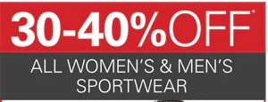30-40% off all womens & mens sporting