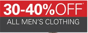 30-40% off all mens clothing