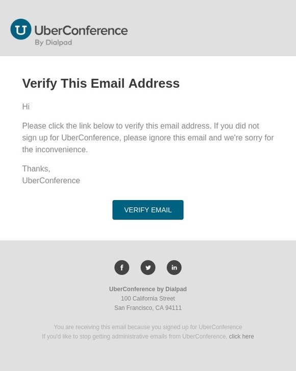 UberConference: Email Verification - Action Required
