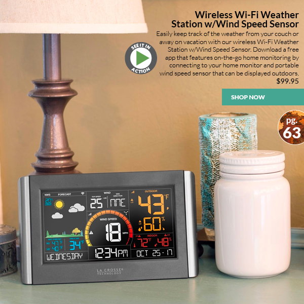 WIRELESS WI-FI WEATHER STATION W/WIND SPEED SENSOR