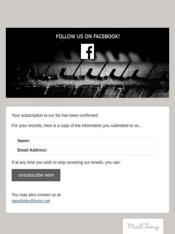Tyres.net: Subscription Confirmed