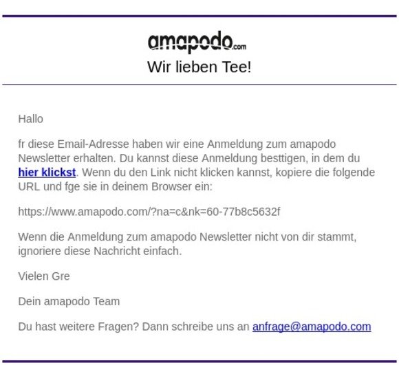 amapodo Newsletter - Anmeldebestätigung