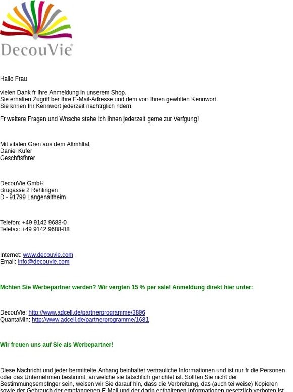 Ihre Anmeldung bei DecouVie GmbH