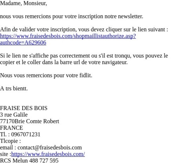 Merci de confirmer votre inscription à la newsletter
