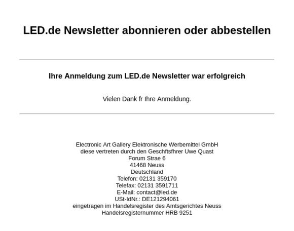 LED.de Newsletter Anmeldebestätigung