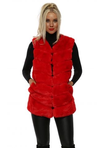 Red Multi Tiers Faux Fur Gilet