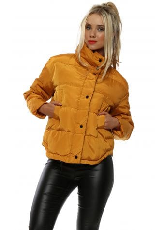 Mustard Funnel Neck Quilted Jacket 
