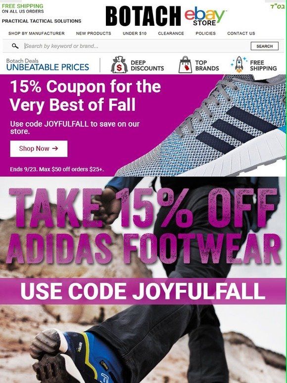 Botach Tactical Take 15 Off ADIDAS With EBay s Coupon Code JOYFULFALL 