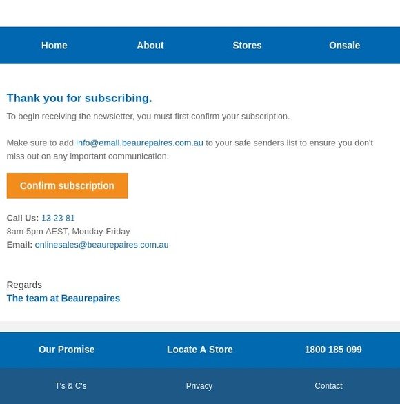 Newsletter subscription confirmation