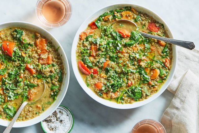 Quinoa and Lentil Curry with Coconut and Cilantro