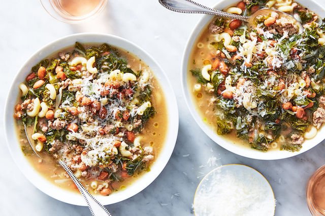 Italian Sausage Pasta Soup with Pinto Beans and Kale