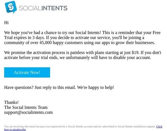 Action Required: Your Social Intents Trial expires in 3 days!