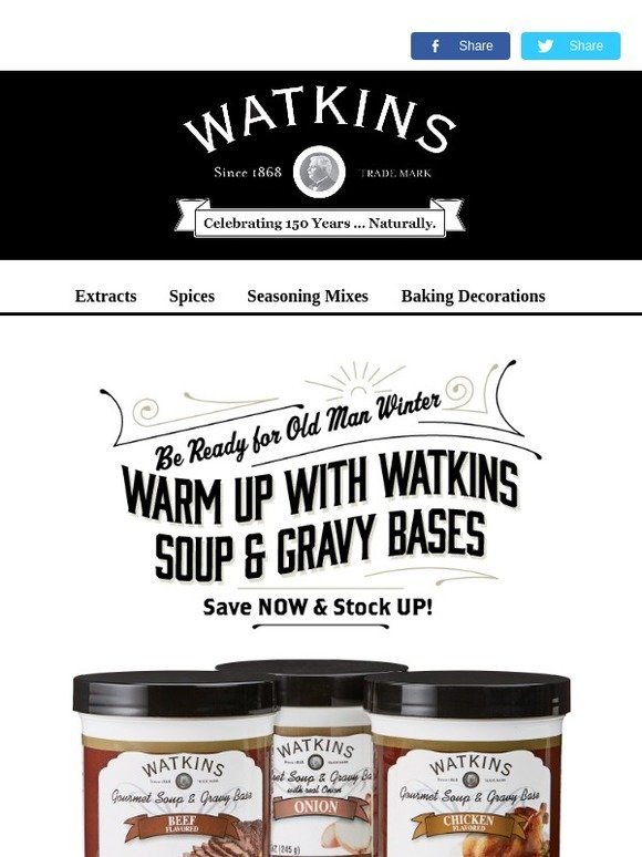 JR Watkins Naturals Save 1.00 on Watkins Soup & Gravy Bases Milled