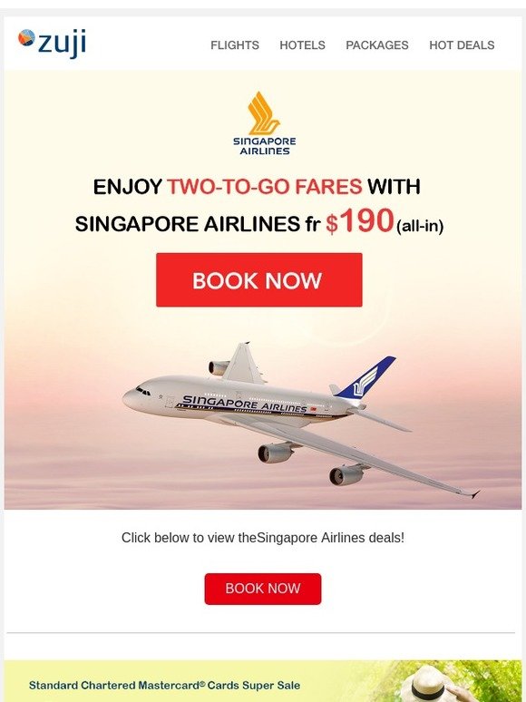 Amazing Singapore Airlines fares fr $190!
