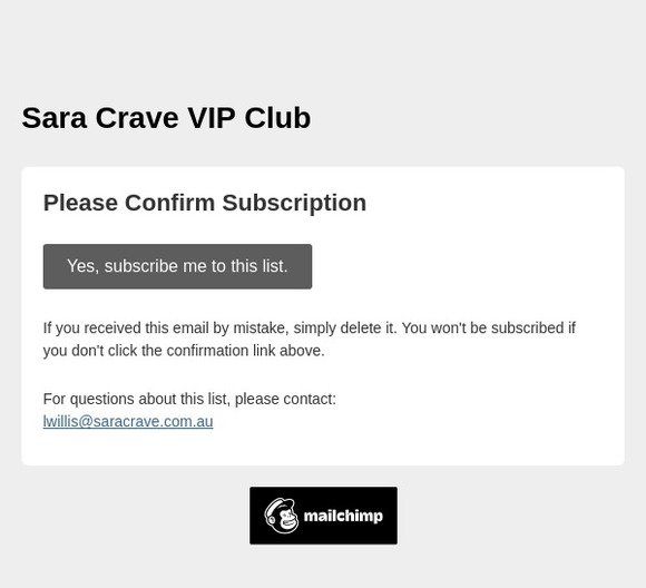 Sara Crave VIP Club: Please Confirm Subscription