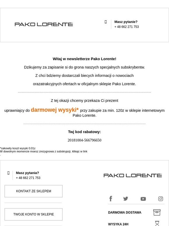 Twój kod rabatowy za subskrypcję newslettera.