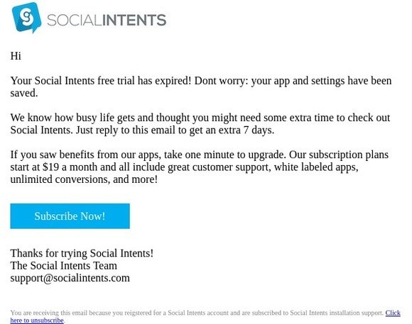 Your Social Intents trial has ended. Subscribe today to pick up where you left off.