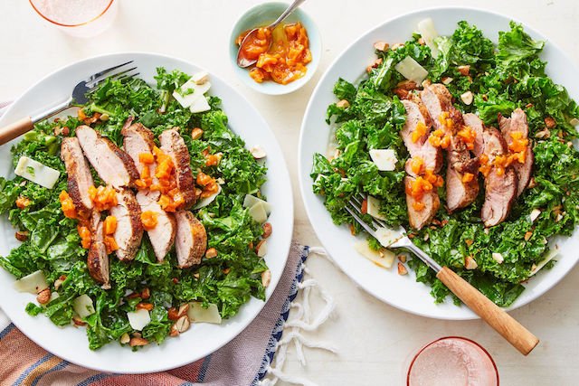 Moroccan-Spiced Pork with Apricot Chutney and Kale Salad