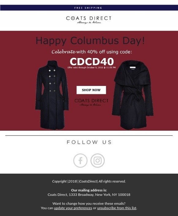 Save 40% off- Columbus Day Sale