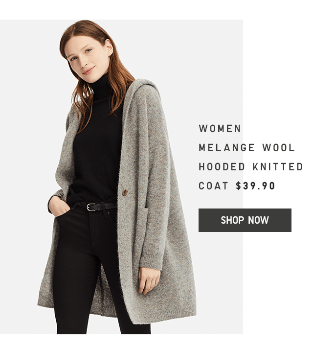 Melange wool hooded knitted coat hotsell