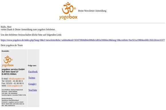 Newsletter yogabox.de