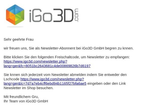 Ihr Newsletter Freischaltcode von iGo3D GmbH