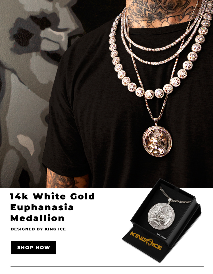 日本未入荷☆KING ICE☆White Gold Euphanasia Necklace King Ice: Back In Stock: 2PAC Inspired Euphanasia Pendant