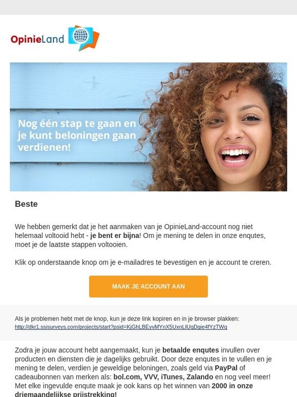 Voltooi je inschrijving bij OpinieLand