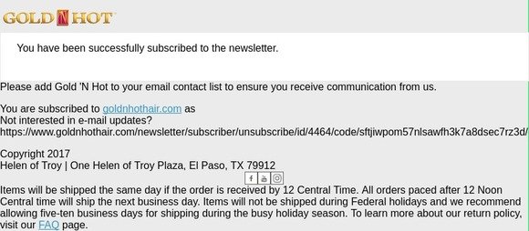 Newsletter subscription success