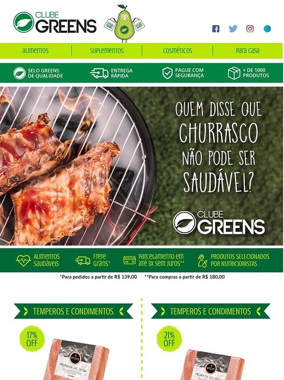 Churrasco mais saudável e gostoso? No Clube Greens tem :-)