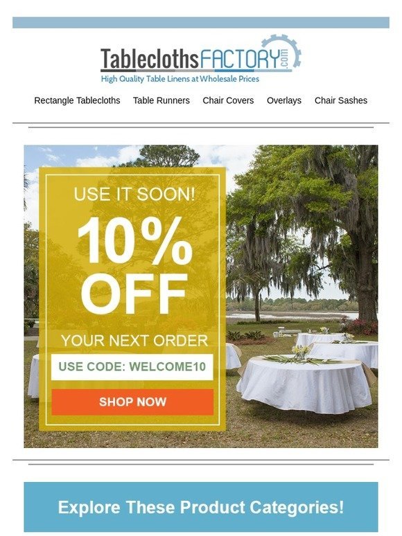 Awesome coupon for tableclothsfactory Tableclothsfactory Don T Forget To Use Your 10 Off Coupon Milled
