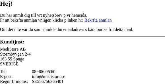 Bekräftelse av anmälan på nyhetsbrev