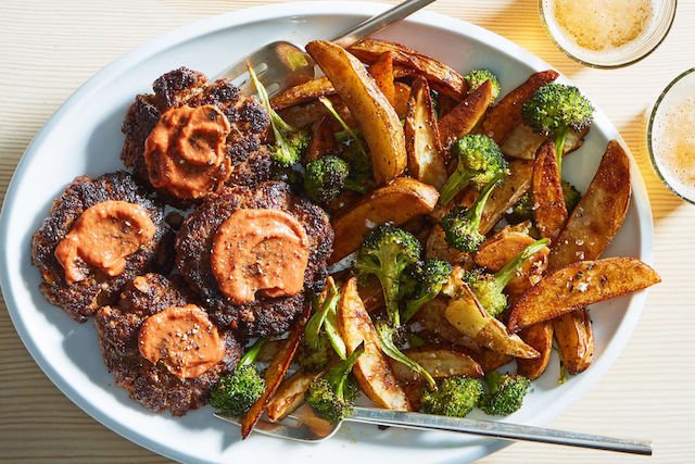Meatloaf Patties with Roasted Potatoes & Broccoli
