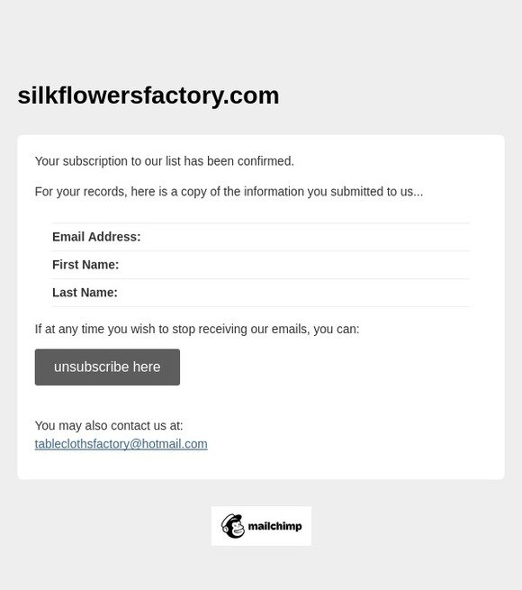 silkflowersfactory.com: Subscription Confirmed