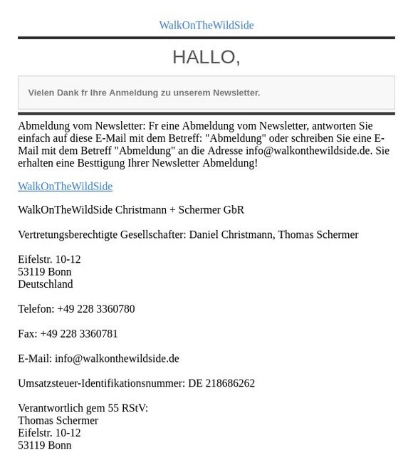 [WalkOnTheWildSide] Newsletter-Bestätigung