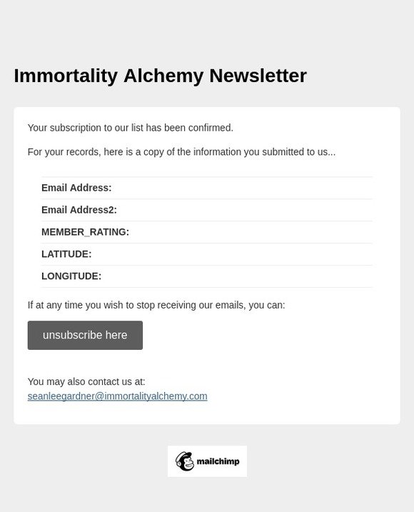 Immortality Alchemy Newsletter: Subscription Confirmed