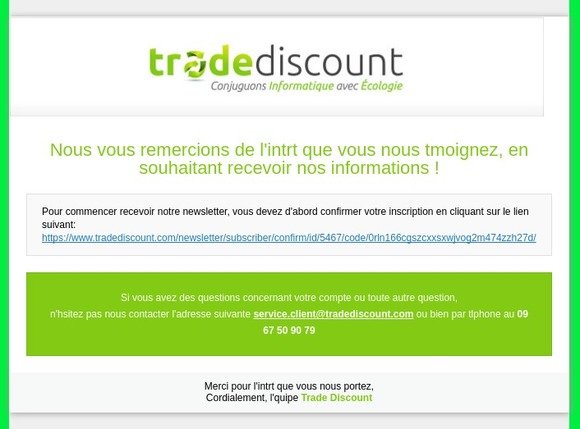 Demande de confirmation d'inscription à la newsletter