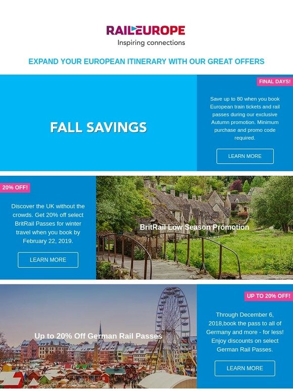 FINAL DAYS! Up to 80€ off your next European adventure!